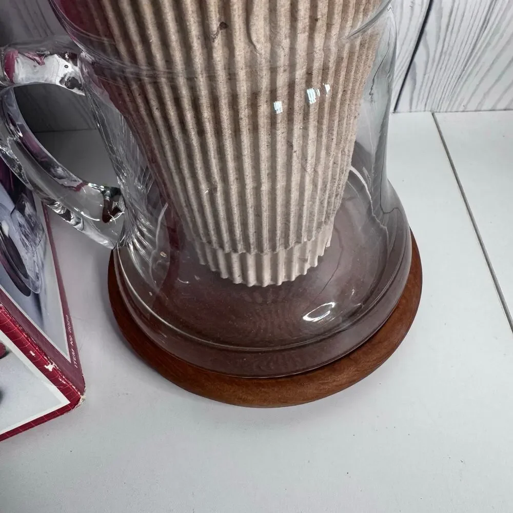 Vintage Towle Teak Wood Glass Pitcher w/ Cooling Ice Insert & Coaster 1985 NEW